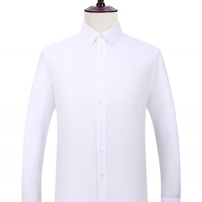 純棉成衣免燙高級感純白色長袖男士襯衫反門襟通勤秋季高端襯衣