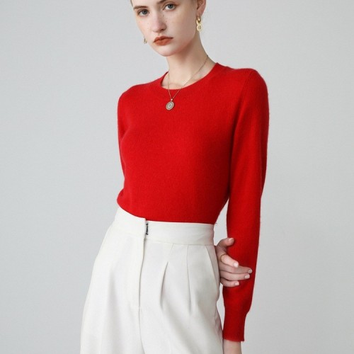 圓領套頭內搭 30%山羊絨70%羊毛針織衫毛衣女打底衫 2024秋冬