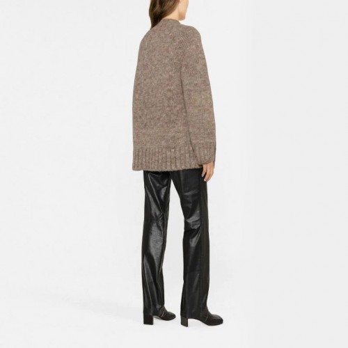 冬季時尚V領百搭針織開衫咖色寬松長袖上衣花紗中長款外套女現貨