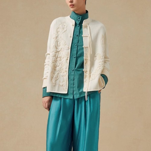 新中式國風盤扣毛衣外套女春秋2024新款寬松顯瘦長袖針織上衣女