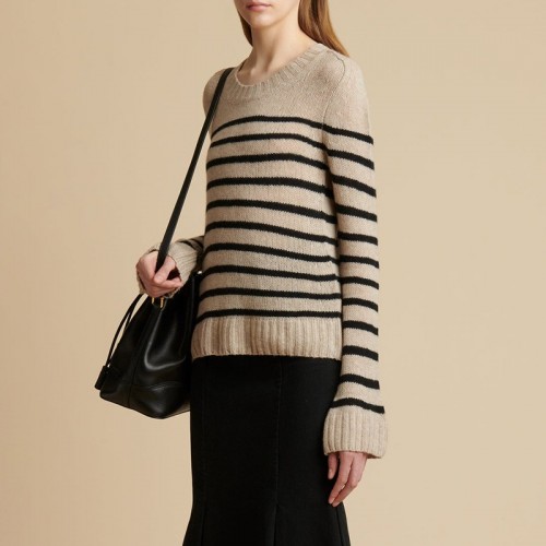 冬季新款圓領條紋毛衣修身顯瘦女上衣休閑舒適時尚針織羊毛衣跨境