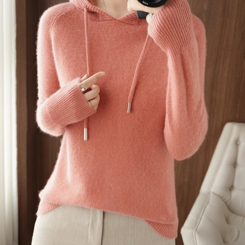 2024秋冬新款連帽衛衣女針織衫外穿女士上衣寬松毛衣外套女裝服飾