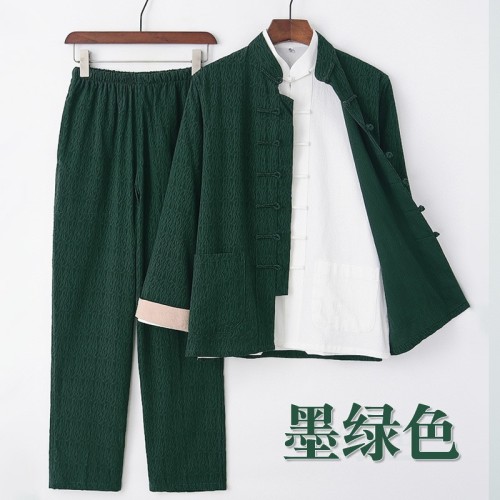 春秋新款男唐裝中老年潮牌復古中國風青年中式男裝棉麻套裝三件套