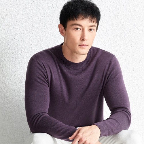 秋冬精仿羊毛加厚男士羊毛衫雙面針織可機洗純色中青年品質羊毛衫