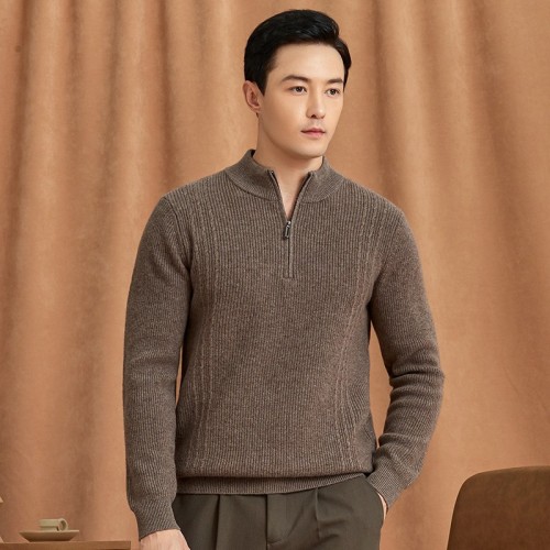 加厚均重450克半拉鏈純色保暖新款男士羊毛衫100%純羊毛針織毛衣