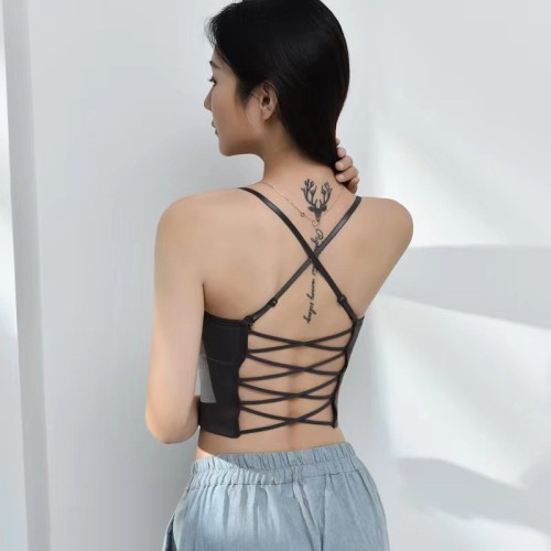 卡卡同款美背吊帶背心帶胸墊內衣女抹胸內搭外穿一體式交叉美背女