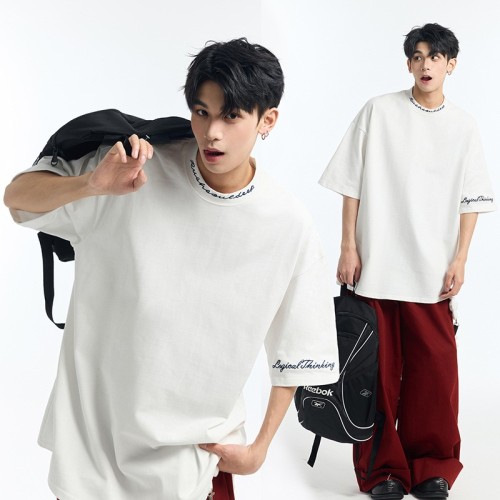 純棉美式印花簡約T恤2025夏季冰感潮牌短袖休閑寬松青少年打底衫