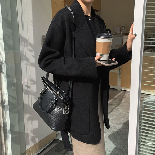 雙面羊絨大衣女短款小個子秋冬女裝2024新款小香風羊毛呢外套批發