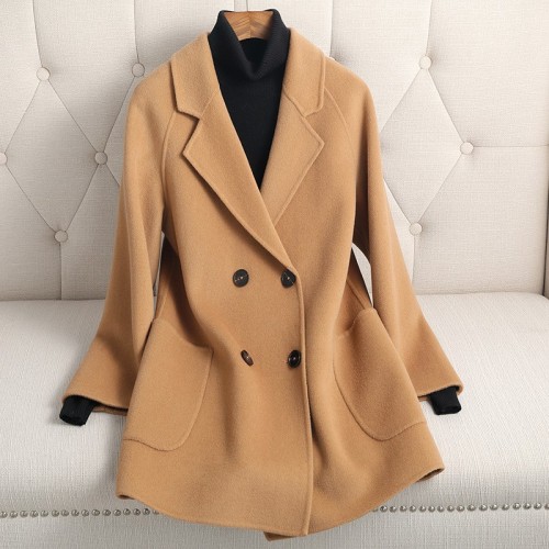 2024雙面羊絨大衣女短款韓版寬松小個子100%羊毛呢外套女廠家直銷