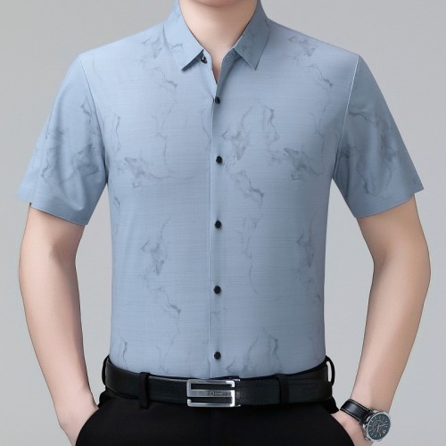 高端中年爸爸襯衣輕奢男裝夏季短袖時尚休閑透氣百搭襯衫親膚上衣