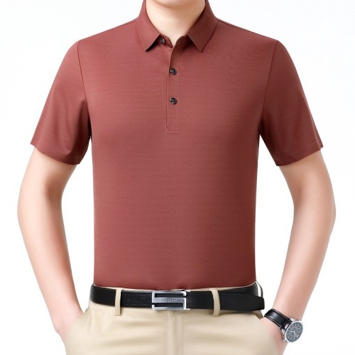 高品質短袖POLO衫奢華中年男士商務簡約夏季上衣大牌桑蠶絲T恤潮