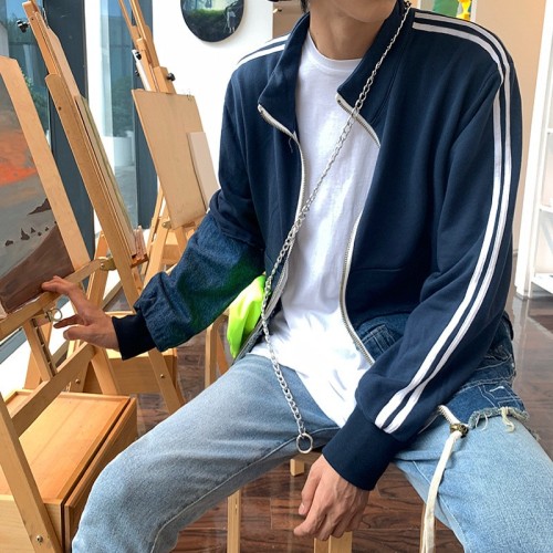 【清倉】男士秋裝上衣夾克韓版休閑牛仔拼接外套學生寬松帥氣男裝