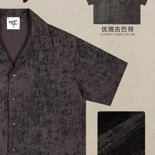 夏款青年休閑短袖襯衫男士2025年夏季新款嘻哈潑墨做舊污痕洗水皺