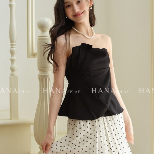 HANNA含那十三行立體設計感抹胸夏新款不規則壓褶裹胸上衣女17616