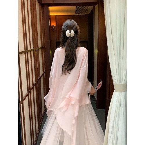 仙氣雪紡防曬衣女夏季新款配吊帶裙子外搭小披肩開衫外套薄紗罩衫