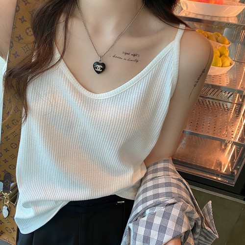 V領吊帶2024新款內搭白色大碼胖mm遮肚寬松上衣打底背心 女夏外穿