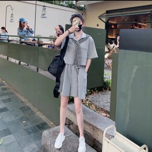 三件套女夏季時尚小個子韓版新款Polo上衣披肩寬松顯瘦褲裙套裝潮