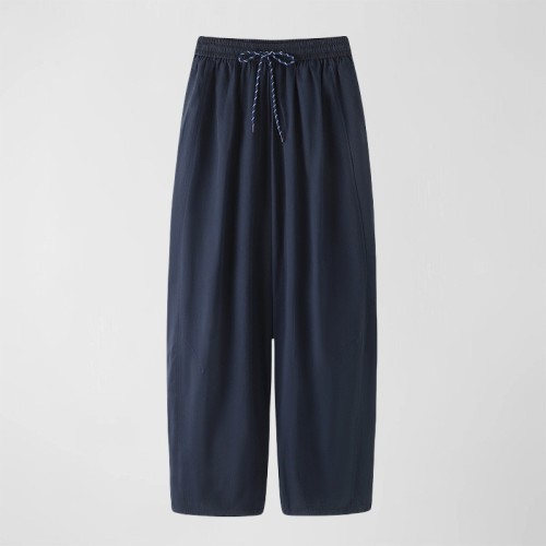 夏季新款寬松顯瘦九分褲純棉抽繩休閑褲女百搭蘿卜褲8816