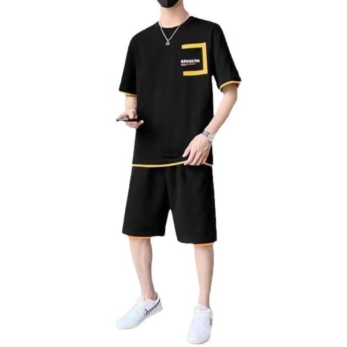 男士夏季套裝短袖t恤短褲運(yùn)動(dòng)套裝寬松休閑兩件套裝帥氣一套衣服