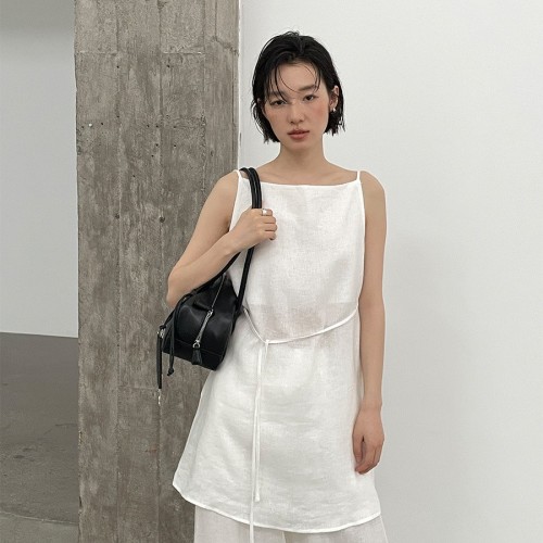 愛與南希廣州十三行2025夏亞麻透氣系帶修身露背吊帶背心女2 2163