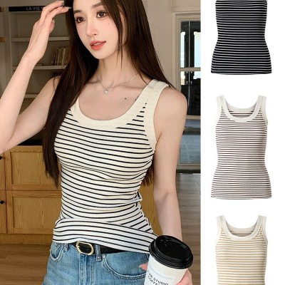 H877條紋吊帶內搭修身顯瘦t桖親膚百搭無袖夏季外穿棉背心潮舒適