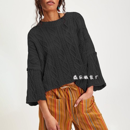 秋冬季新款跨境歐美女裝2025亞馬遜tiktop熱賣圓領短款寬松針織衫