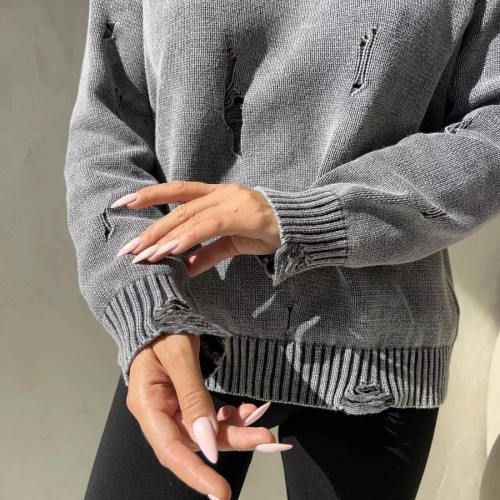 Вязаный варёнка 廢土風美式做舊針織衫破洞毛衣女